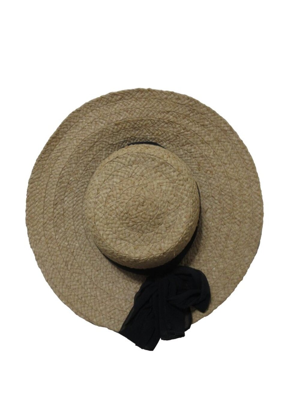 Talbots Women's 100% Straw Sun Hat Natural Black Ribbon Trim Bow 4" Brim OSFM